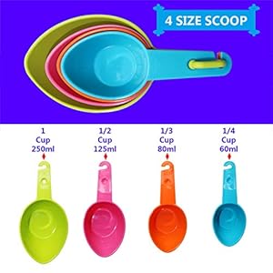 Rypet Dog Food Scoop Set of 4  Plastic Measuring Cups for Dog Cat and Bird Food random Color  Cucciolini Doodles Rypet dog food scoop set of 4  plastic measuring cups for dog cat and bird food random color   cucciolini doodles