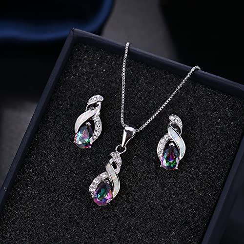 Hermosa Jewelry Sets For Women,18K White Gold Plated Created Opal Pendant Necklace Earrings Hypoallergenic Jewelry Gift For Bridal Bridesmaid thumb #3