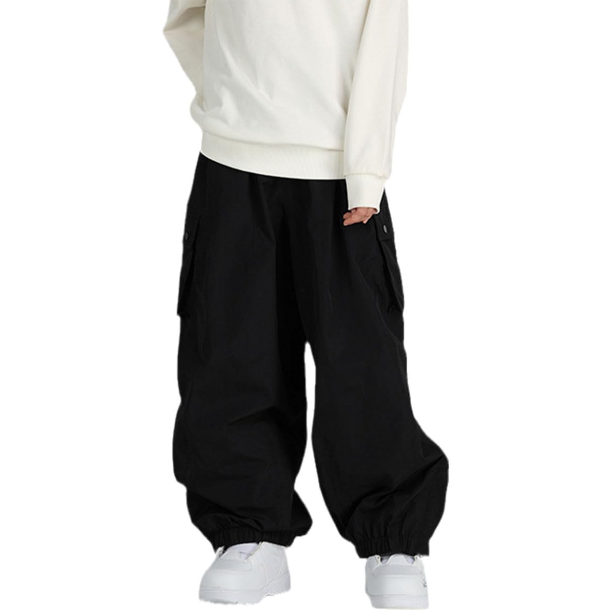 Pantalon de ski baggy cargo uni pour femme - Imperméable et chaud - Avec poches
