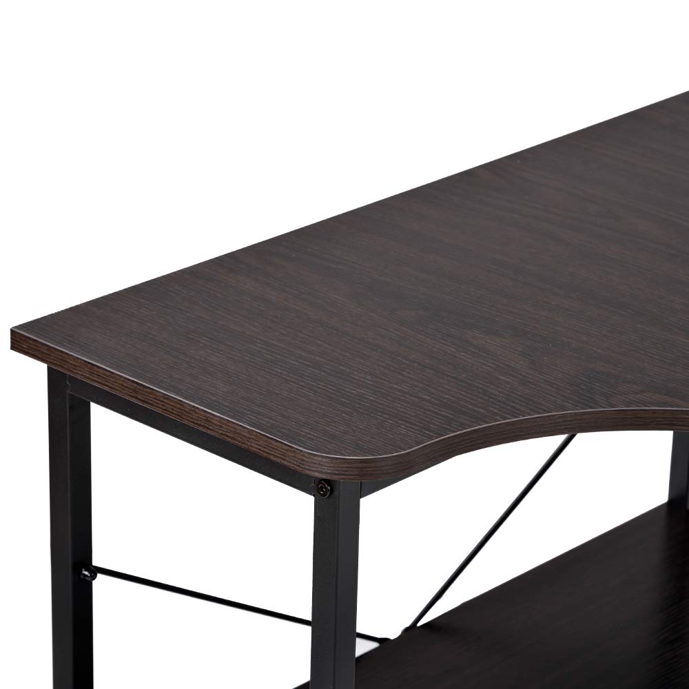 Amazon | 【ダークブラウン】パソコンデスク L字 120cm 2段
