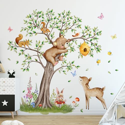 Vinilos decorativos de árbol y animales para pared infantil miniatura 4