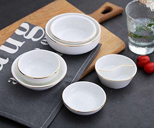Colias Wing Gold Edge Series 2 Compartment Divided Design Round Porcelain Side Dish Bowl Seasoning Dishes Soy Dipping Sauce Dishes-Set of 4-White
