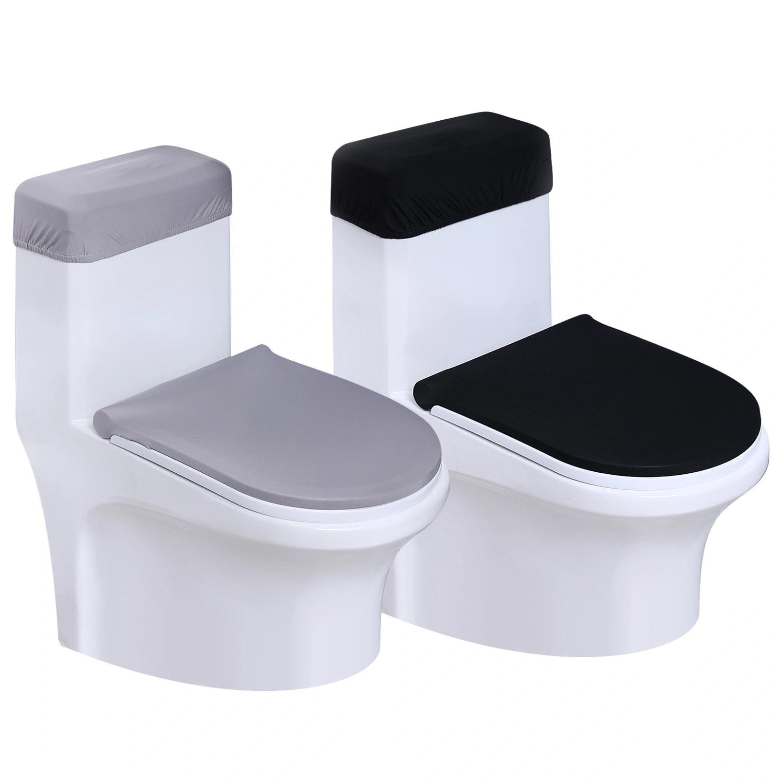 DAVBNM 4 Pcs Toilet Lid Cover and Toilet Tank Lid Cover, Toilet Lid Seat Cover with Elastic Bottom, Absorbent Washable Toilets Tank Lid Replacement Stretch Elastic Protector Toilets Covers
