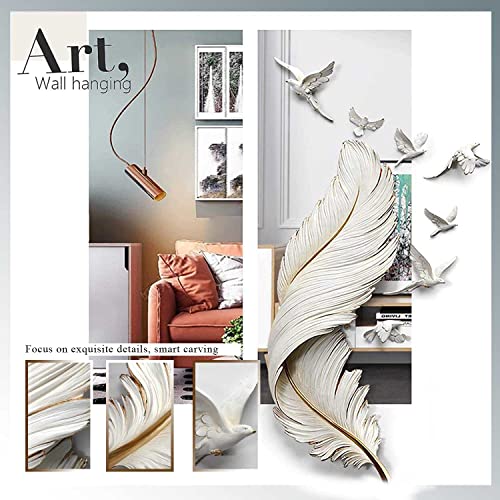 Metal Feather Wall Decor with 7 Flying Birds, Elegant Large Wings Beauty Sculpture for Living Room and Entryway Deco, Distressed Luxury Home Decorations - Image 4
