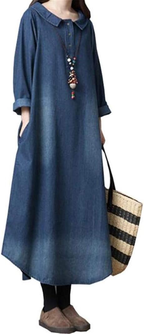 Taishan シャツワンピース レディース デニム ワンピース ロング丈 長袖 ゆったり 熱い販売 Aライン チュニック おしゃれ 体型カバー 春秋