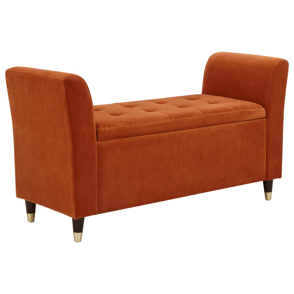 GFW Genoa Plush Fabric Ottoman Window Storage Seat With Wooden Accent Legs, Russet, 41 x 107 x 58 cm