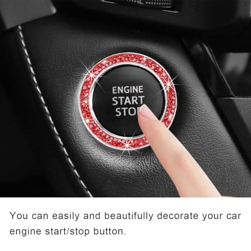 Image of Car Bling Crystal Rhinestone Engine Start Ring Decals, Sparkling Diamond Car Push Start Button Ignition Ring Sticker, Auto Key Ignition Knob Ring Decoration for Women Girls (Red)