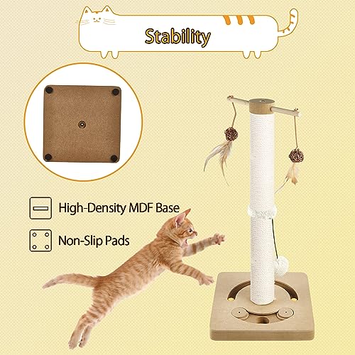 Rascador para gatos vertical con juguetes interactivos beige miniatura 4