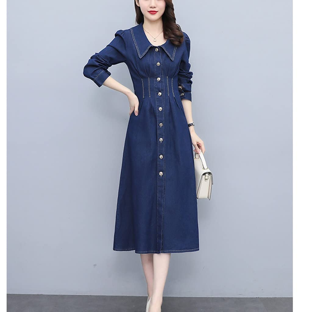 ZCMEB Spring Vintage Denim Dresses Long Sleeve Slim Waist Elegant Dress  Women Korean Style Designer Jeans Dress Robe Femme (Color : D, Size : Xl  code) : Amazon.co.uk: Fashion