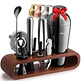 Mixology & Craft Bartender Kit: 10-Piece Cocktail Shaker Set with Dark Bamboo Stand |...