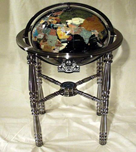 Unique Art 36-Inch by 13-Inch Floor Standing Black Onyx Ocean Gemstone World Globe