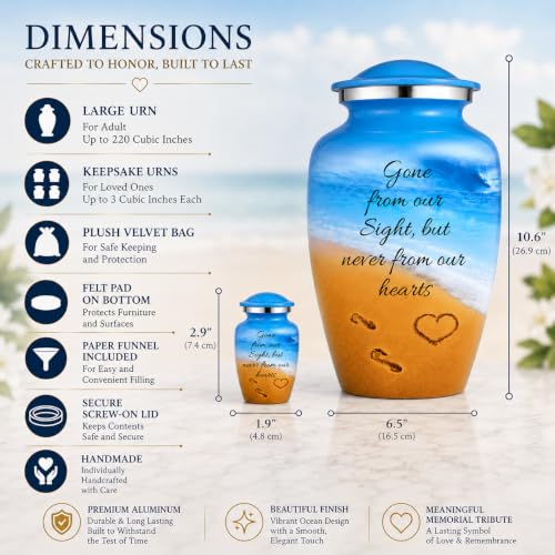 Image of Set of 6 Blue Ocean Metal Cremation Urns for Women & Men Upto 220 lbs