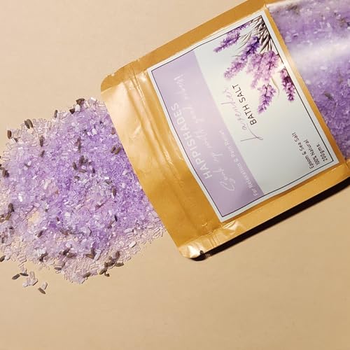 Image of Happishades Bath Salt | For Body & Foot Spa, Calming, Relaxing, Muscle Aches Pain Relief, Aromatherapy | Pure & Natural Epsom, Sea Salt & Essential Oils - 200 grams (Lavender & Lemon)