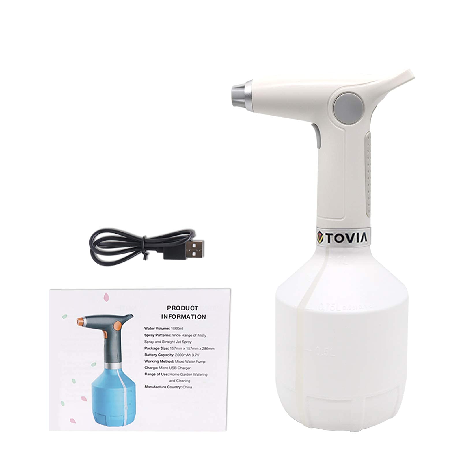 T TOVIA 1L Electric Plant Mister Spray Bottle for Indoor/Outdoor Plants, Electric Watering Can with Adjustable Copper Spout, Automatic Plant Watering Devices, for Hair, Cleaning Home, Gardening,