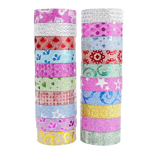 20 Rolls Colored Masking Tape Glitter Washi Tape Colored Masking Tape DIY Craft Decorative Tapes Craft Tape Set for Arts Crafts Labeling Scrapbooking Supplies Gift Wrapping Party Supplies