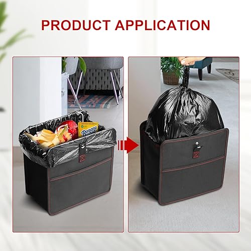 Image of Simple Deluxe Car Trash Can with Lid and Adjustable Straps,Waterproof Automotive Garbage Can, Portable and Collapsible, Multipurpose Trash Bin for Car,3 Gallon, Black