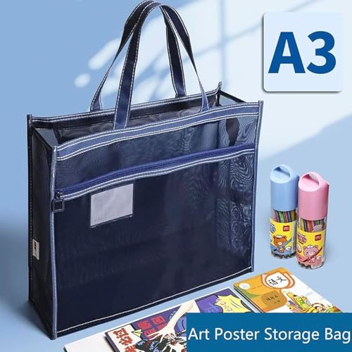 Image of OhMill Large Art Portfolio Case 18 x 12 Inch Portfolio Bag Nylon Mesh Art Bags Artwork Storage Case with Handle and Zipper