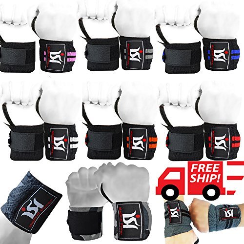 Gym Power Weight Lifting Wrist Wraps Straps Hand Support Exercise Training PAIR (Black/White)