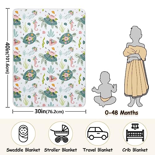 Image of Swaddle Blanket for Turtle Sea Horse Baby Receiving Blanket Muslin Baby Swaddles Soft Cotton Breathable Nursery Blankets for Unisex Boys and Girls 30x40 Inch