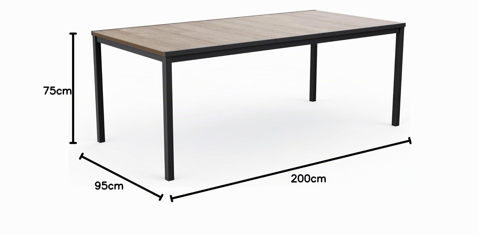 Keter Porto Tavolo da Pranzo Esterno per Giardino e Terrazza, 200x95x75H cm, Adatto per 8 Persone, Piano in Finitura Effetto Legno, Struttura in Metallo Grafite