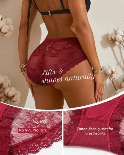 Image of LEVAO Sexy Underwear for Women Hipster Cheeky Bikini Lace Panties 6 Pack | Cheeky underwear for women, soft lace panties, cotton crotch, daily wear,date night, party, honeymoon travel, alluring fit