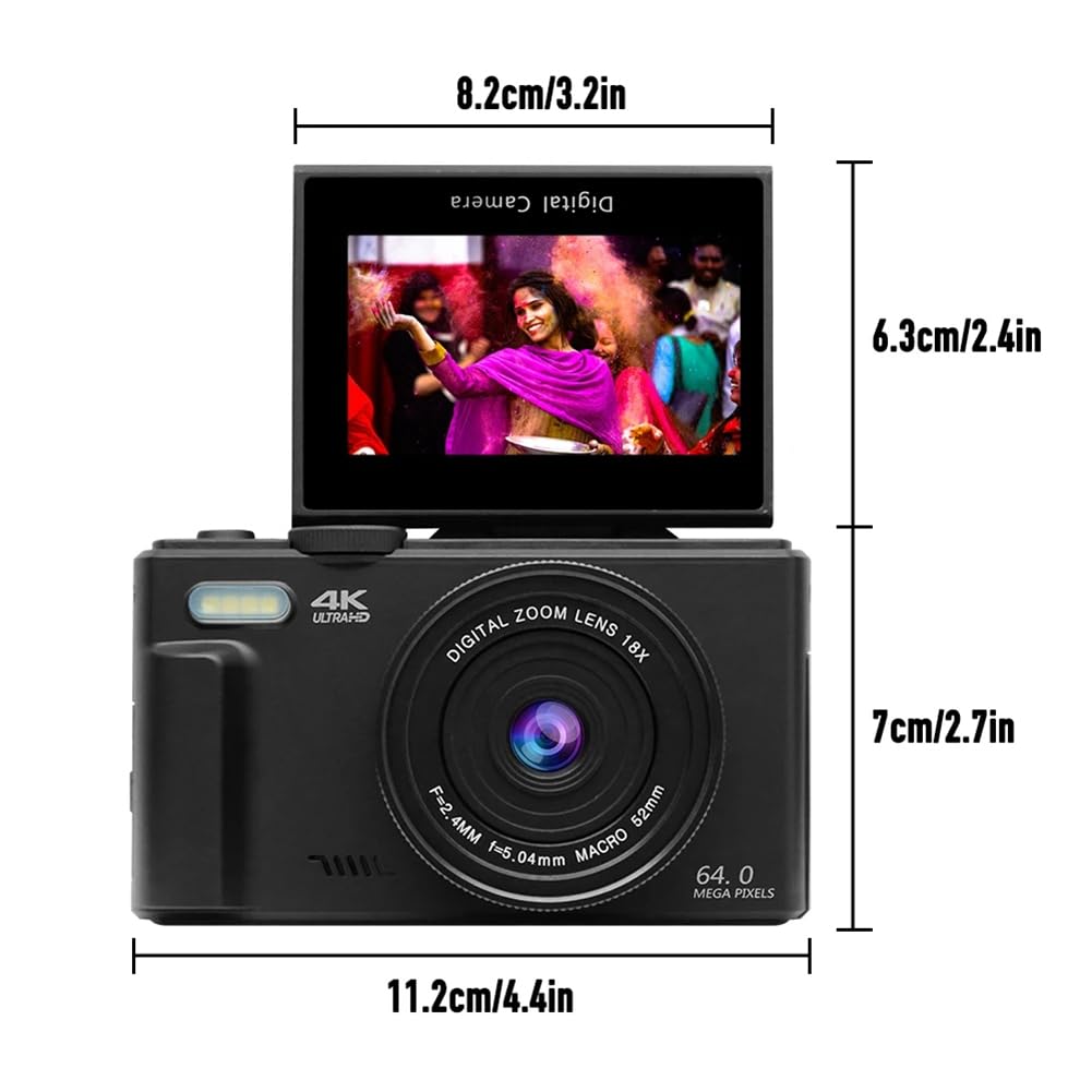 Digitale Fotokamera 4K 18X Digitalzoom 180° Flip Screen Vlog Cam