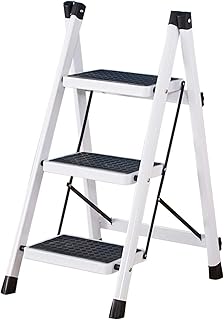 3 Step Ladder, Iron Indoor Stepladder Trimming Leaves Ladders One-Sided Folding Multiple Colour Multi-Functional Ladder Stepladder (Color : White) Favorite Gift