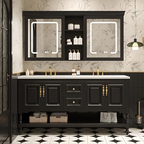 Genpai 56IN Double Sink Bathroom Vanity - Bathroom Vanity with