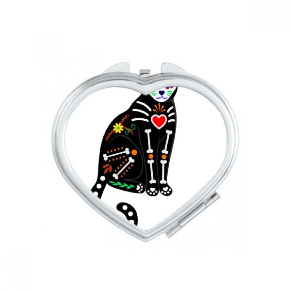 Miroir de poche Chat Noir os Coeur pour retouches maquillage Halloween