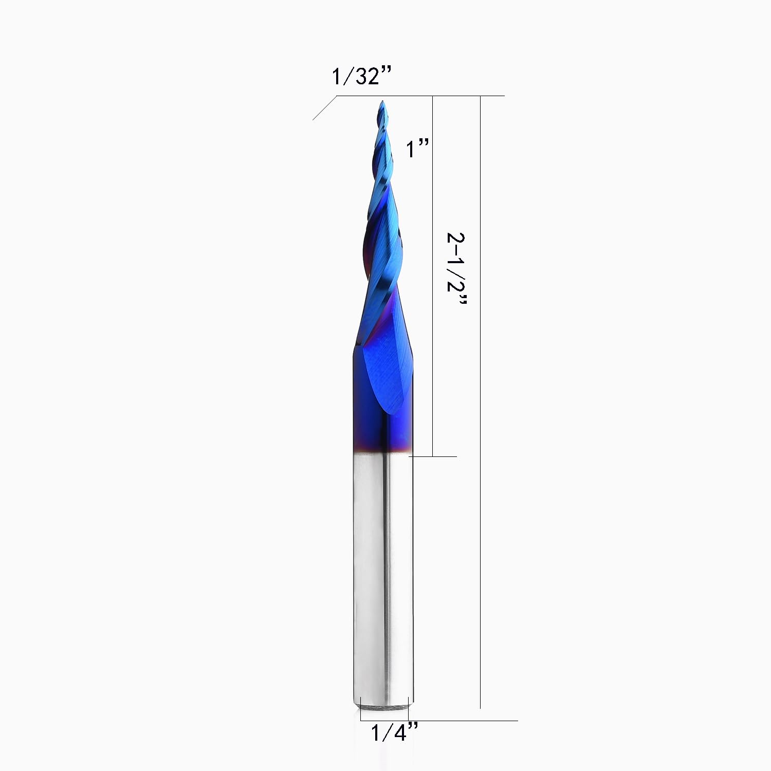 Tapered Ball Nose Up Cut CNC Spiral Router Bit 1/4Inch Shank Coating Carbide End Mill for 3D&2D Carving Engraving 2Flute 2-1/2