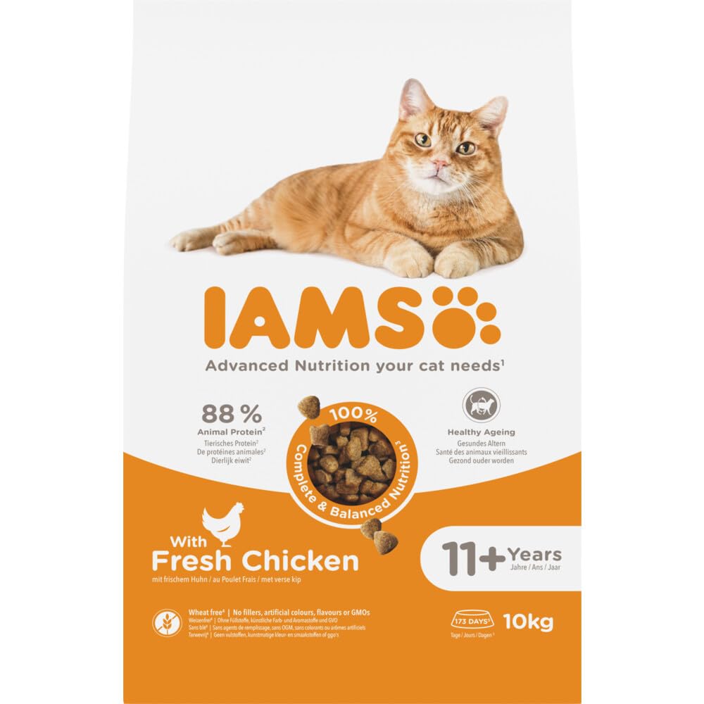IAMS Senior sucha karma dla kotów z kurczakiem – sucha karma dla starszych kotów od 11 lat, 10 kg
