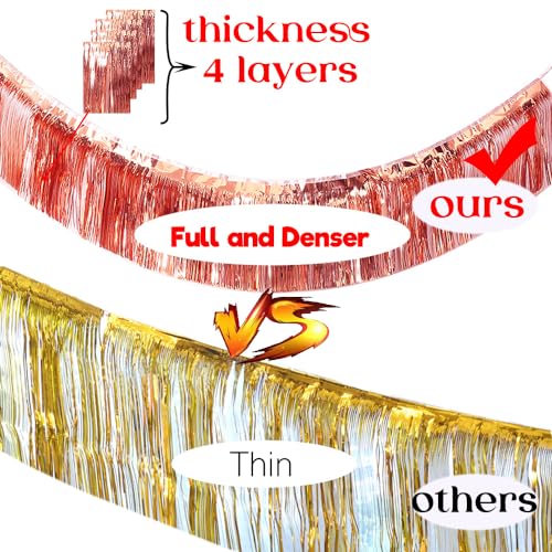 Image of Premium Rose Gold Fringe Tinsel Garland for Party Decorations -4 Layers Thick, 2 Pack | LILF Foil Metallic Banner Party Streamers for Wedding Birthday Christmas Decoration Home Hanging