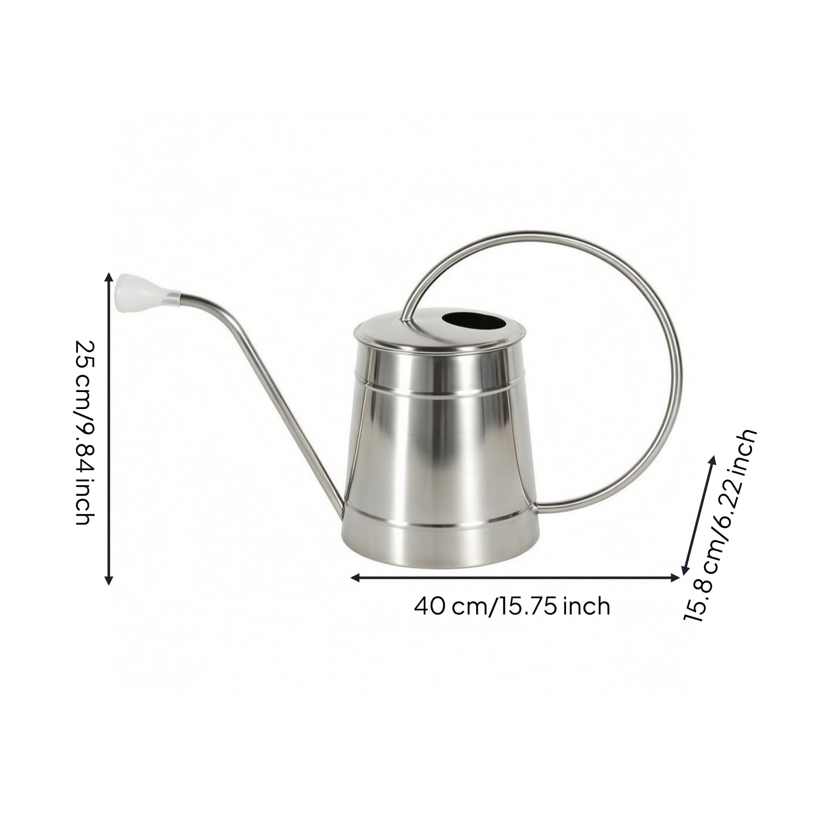 Annaffiatoio in Acciaio Inox con Beccuccio Lungo Beccuccio Esteso Ergonomico per Giardino Verde, Terrazza, Davanzale, 2.5L, con Testa Irrigante