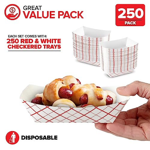 Stock Your Home Small Paper Food Boats (250 Pack) – 1 lb Disposable Red & White Checkered Paper Trays, Eco-Friendly Serving Boats for Concession Food, Condiments & Nachos, 4.25\" x 2.2\"