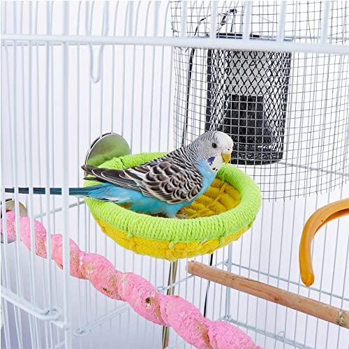 Image of Bird Breeding Nest Canary Finch Parrot Weave Cotton Rope Bed Cage Perch Hatching House (4.9 inch, Yellow)