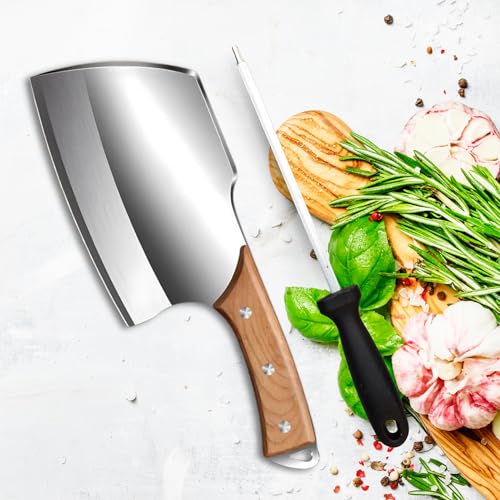 Image of Machado Forging Serbian Chef Knife Set - 12 inch Full Tang High Carbon Clad Steel Butcher Cleaver with Knife Sharpener - Perfect for Vegetables, Fish, Meat - Ideal for Kitchen, Hotel, Restaurant