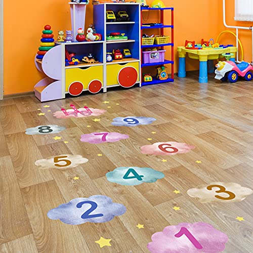 Image of HUANLE Kids DIY Lattice Floor Sticker Hopscotch Footprint Room Decor Number Brain Games Sticker Digital Pathway Art Floor Tile Decals Puzzle Games Party Social Decor for Baby Room Classroom Nursery