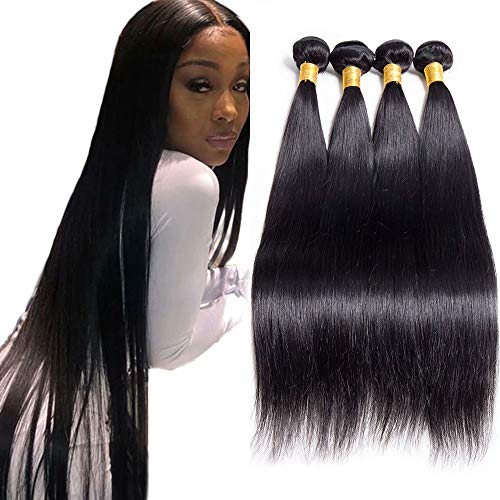 Maxine Brazilian Long Silky Straight Virgin Human Hair 4 Bundles 100% Unprocessed Hair Weave Bundles Extensions Deals 10a Natural Color(24 26 28 30inches)