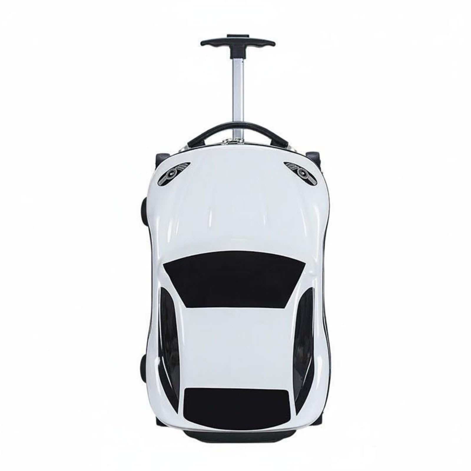 Valise Enfant Forme de Voiture 3D, Bagage à roulettes avec Poignée Télescopique, Valise Porteur Enfant à Chevaucher Accessoire de Déplacement pour Voyage et Aéroport, Blanc
