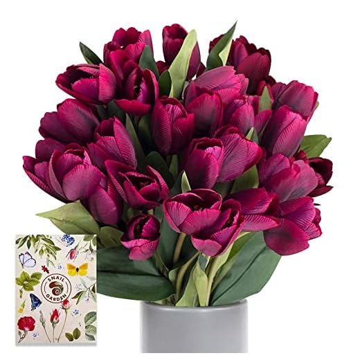 SNAILGARDEN 27 Tulipanes Artificiales,Flores de Tulipanes de Seda,Flor Decorativa con 1 Tarjeta de Felicitación para Boda,Hogar,Fiesta