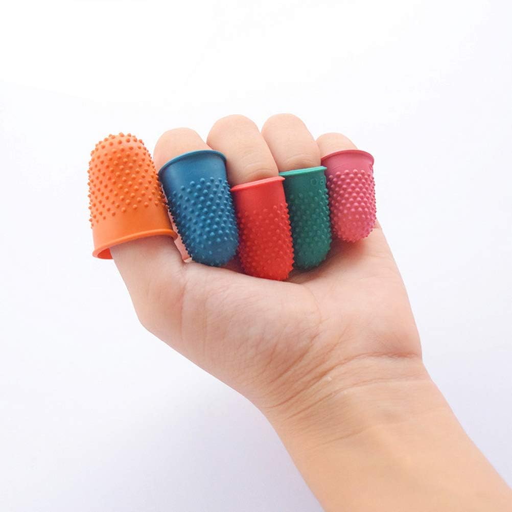 10 Pieces Rubber Finger Tips Finger Pads Grips,5 Sizes Thick Reusable Finger Protector for Money Counting Collating Writing Sorting Task Hot Glue and Sport Games