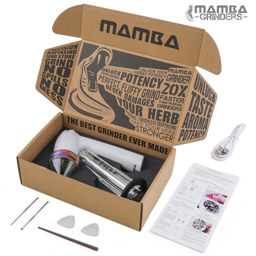 Image of Mamba XL Electric Spice Grinder, USB Rechargeable One-Hand Herb & Spice Mill with Aluminum Teeth, Portable Kitchen Grinder for Seasonings, White