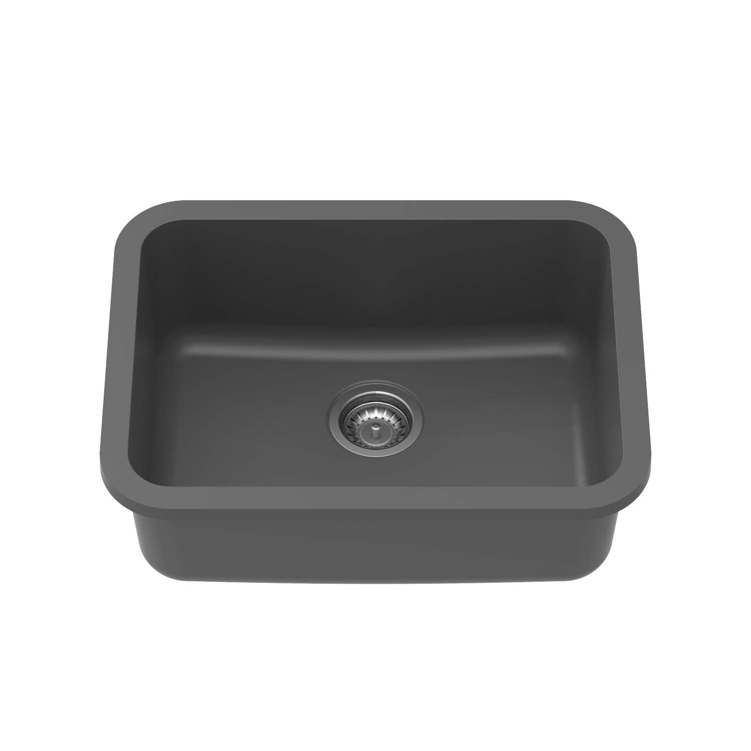 Quartz Q 320 Grande Single Bowl Kitchen Sink, Real Stone Finish, 304 Stainless Steel Coupling, Kitchen Sink with Sloping Drains, 24x18x8 inches, Basalt Grey