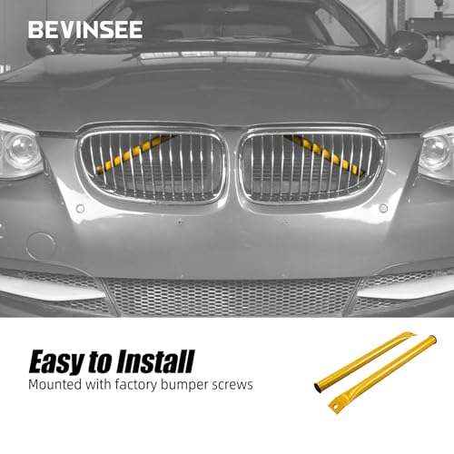 Image of Bevinsee V Cover Braces Kidney Bars Compatible with E90 E91 E92 E93 320i 323i 325i 328i 330i 335d 335i 335is 335xi 2006-2013 Aluminum Front Grille Inserts Brace Wrap Stripes Covers, Yellow
