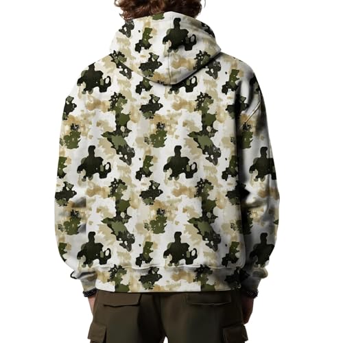 Sudadera beige con capucha para hombre talla L y estampado de ganso 4