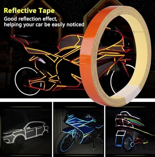 Image of WALLMATE Reflective Strip Sticker Self-Adhesive Night Visibility Warning Tape Waterproof Safety Reflector for Car, Bikes,Truck And Other Vihicle (Orange Strip, 0.5 In x 45 Mtr (1771 in) (PCK OF 2))