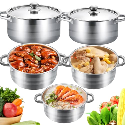 La mejor comparación de Cacerola de acero inoxidable los 5 más buscados. 41 Bateria de Cocina, 5 Piezas Juego de Ollas de Acero Inoxidable, Ollas de Cocina Antiadherentes, Bateria de Cocina Acero Inoxidable para Cocina de Inducción y Estufa de Gas (6.6,...