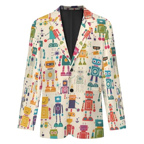 Colorful Robots Men's Classic Fit Suit Two Button Novelty Printed Casual Stylish Blazer4