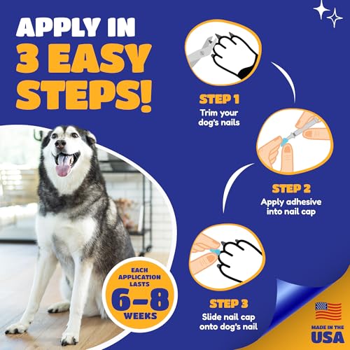 Image of Soft Claws Dog Nail Caps, 40 X-Large Nail Caps, Made in USA - Vet Developed, Safe & Non-Toxic Easy to Apply Claw Covers | Protects Furniture & Skin, Fourth of July (Red, Blue & Gold Sparkle)
