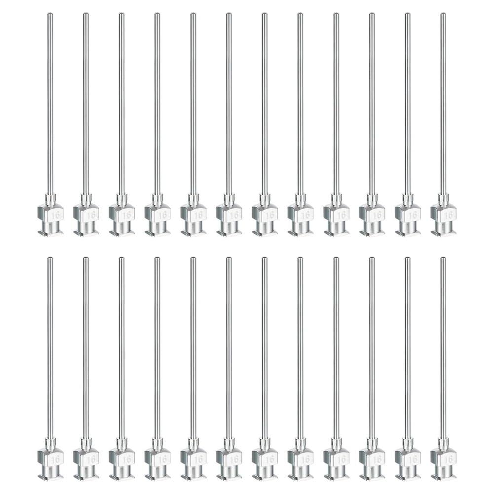 Geieold Agujas Dosificadoras Punta 2 Pulgadas 18G, 24 Piezas Agujas de Acero Inoxidable con Conector Luer Lock para Pegamento, Aceite, Tinta y Dispensado de Líquidos